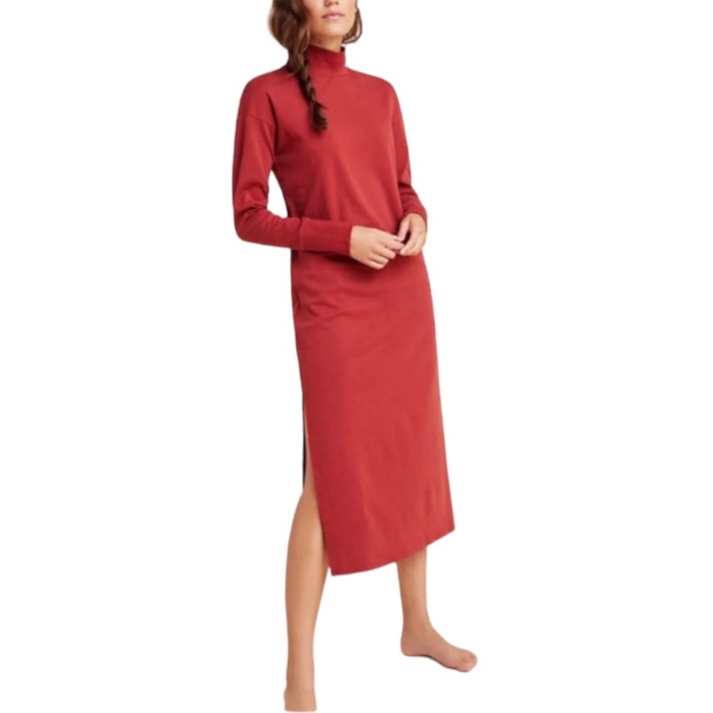 Anthropologie Stateside Ponte Midi Dress Mock Neck Supima Cotton Brick Red XS